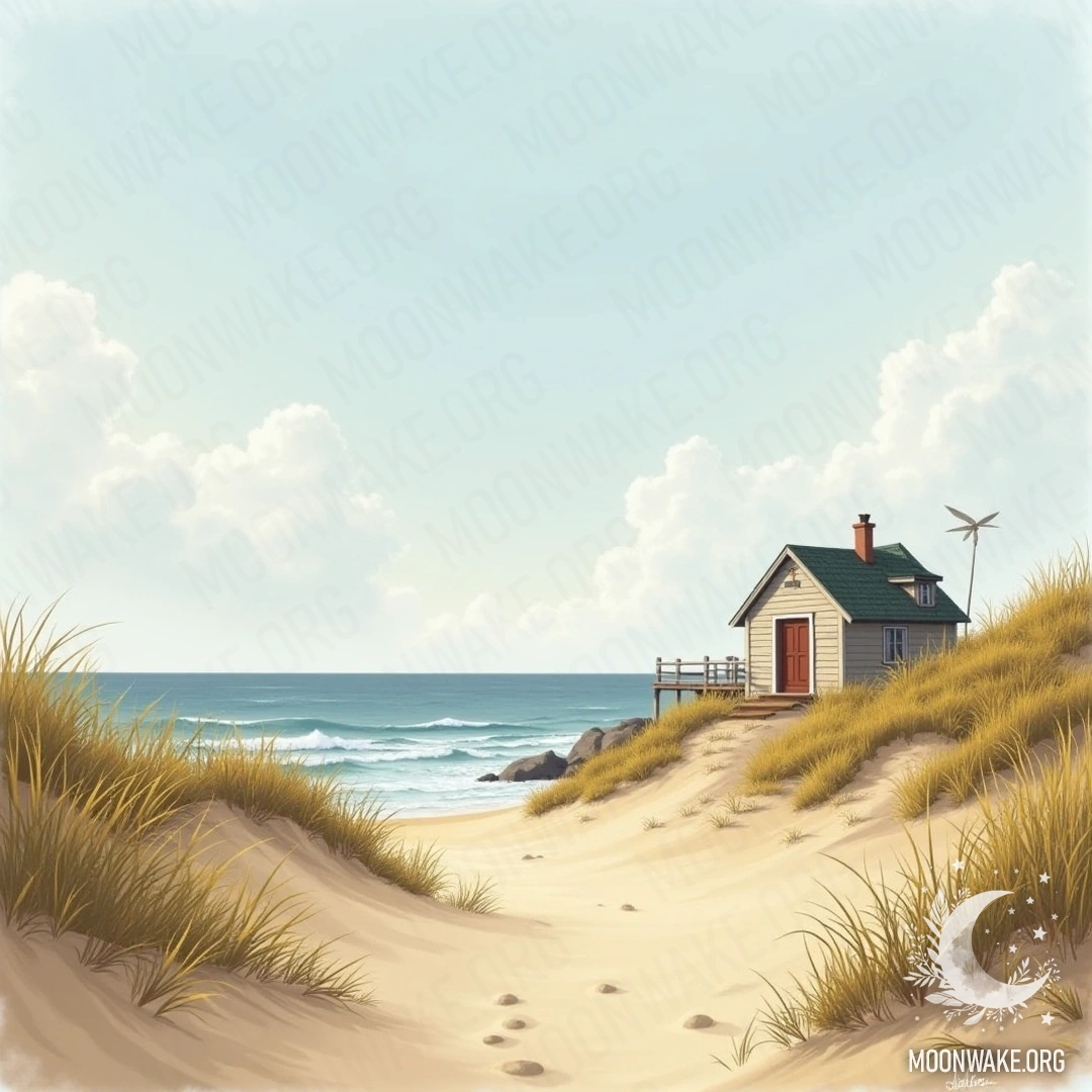 Уютный коттедж, утопающий среди мягких дюн и золотого песка, с мягким шумом волн о берег.