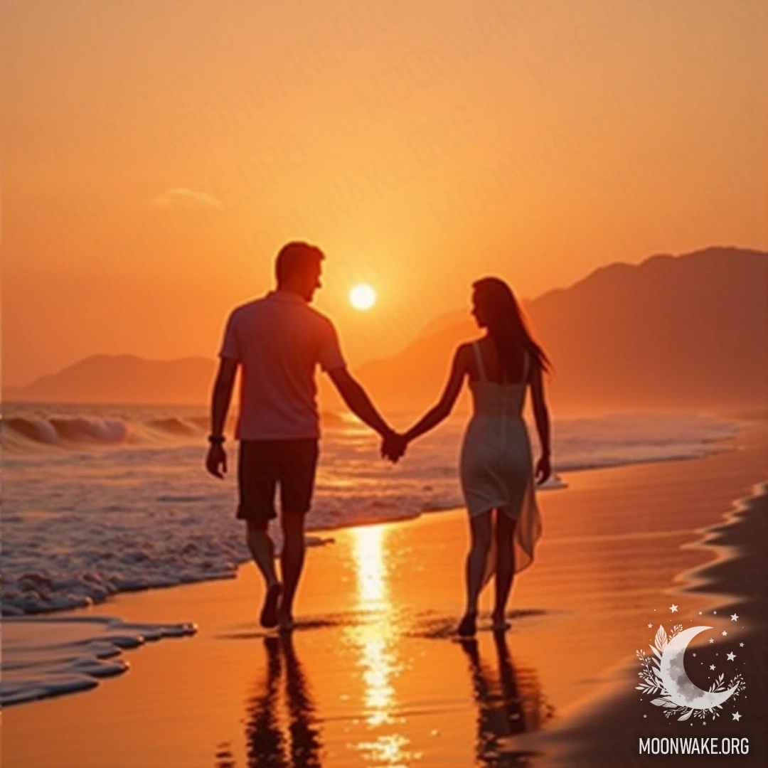 Две руки, переплетенные во время прогулки на закате вдоль берега.